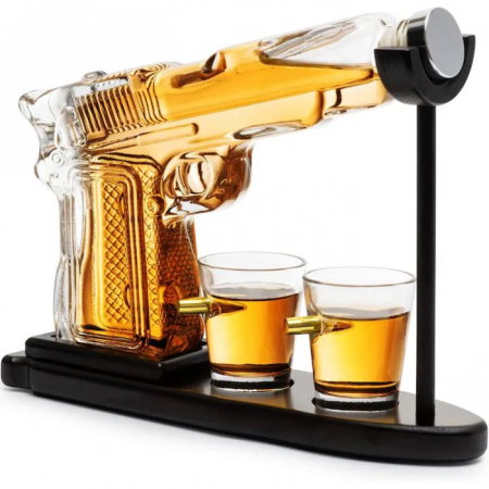 Cadouri Bărbați – Idei Premium pentru Soț, Tată, Iubit sau Șef - Decantor Pistol cu Doua Pahare cu Glont
