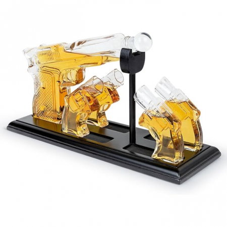 Cadouri Bărbați – Idei Premium pentru Soț, Tată, Iubit sau Șef - Decantor Shotgun cu Patru Pahare in forma de pistol Kitchen
