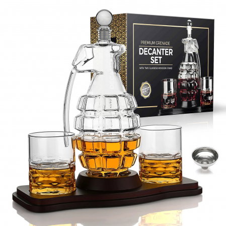 Decantor Grenada + 2 Pahare fara model & Suport Lemn [8]