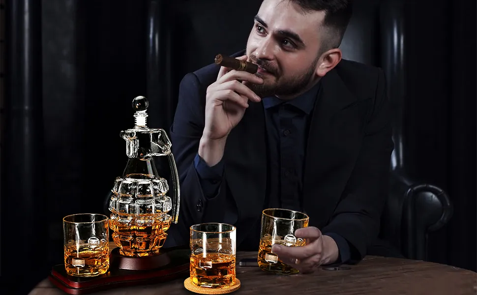 Decantor Grenada + 2 Pahare fara model & Suport Lemn [6]