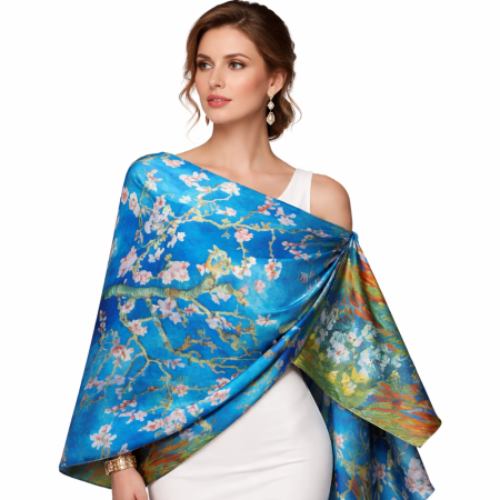 Esarfa de Matase Flowers  cu doua fete LARGE 70 x 180 cm [2]