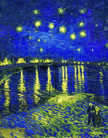 Esarfa Matase  - Van Gogh Noapte Instelata peste Rhone / Terasa Cafenelei Noaptea [4]