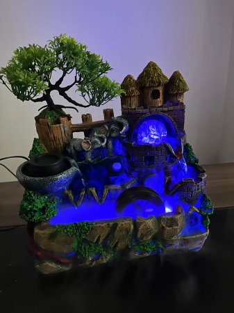 Fântână Feng Shui Elefanți & Castel Medieval cu LED și Abur [1]