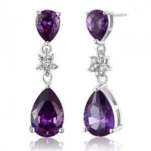 Cercei Borealy Argint 925 Purple Sapphire Flower Drop [1]