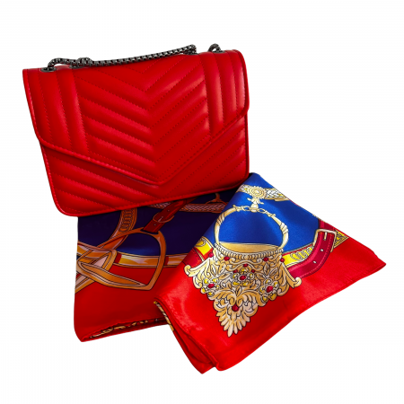 Geanta Red Glamour & Esarfa Matase [2]