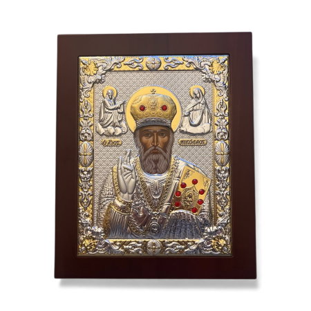Icoană Argint & Aur– Sfântul Ierarh Nicolae, 18 x 22 cm [0]
