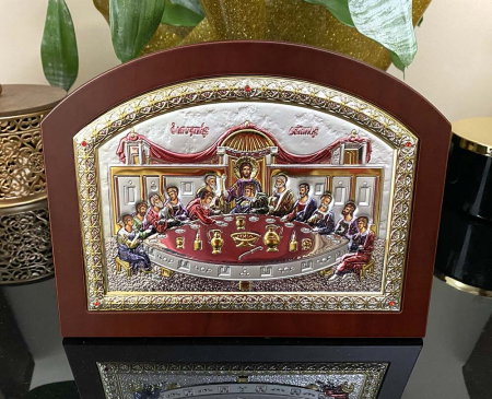 Icoana Cina cea de Taină placata Aur si Argint 925 Ortodoxa 32 cm x 24 cm - Meteora -  Made in Grecia [5]