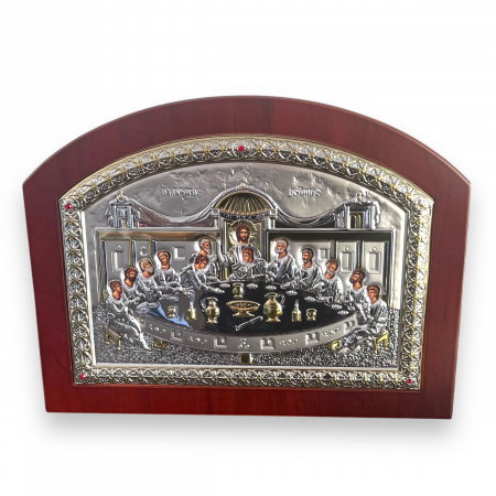 Icoana Cina cea de Taină placata Aur si Argint 925 Ortodoxa 25 cm x 19 cm - Meteora -  Made in Grecia [4]
