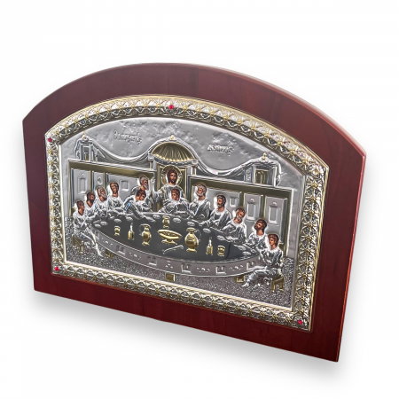 Icoana Cina cea de Taină placata Aur si Argint 925 Ortodoxa 25 cm x 19 cm - Meteora -  Made in Grecia [2]