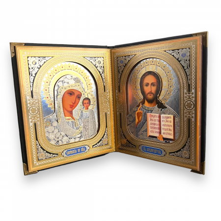 Icoana Dubla Carte 3D Fecioara Maria Ielusalem si Iisus Hristos 19 X 16 cm [1]