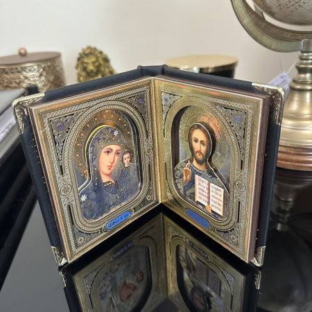 Icoana Dubla Carte 3D Fecioara Maria Ielusalem si Iisus Hristos 19 X 16 cm [6]