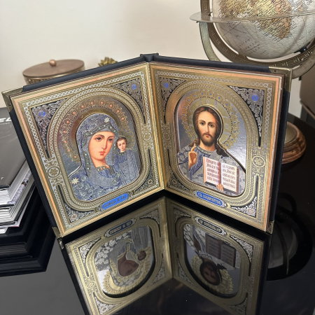 Icoana Dubla Carte 3D Fecioara Maria Ielusalem si Iisus Hristos 19 X 16 cm [5]