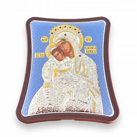 Cadouri aniversare - Icoana Fecioara Maria cu Pruncul placata cu argint - Made in Grecia 12,5 cm X 15,5 cm