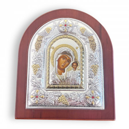 Cadouri botez - Icoana Fecioara Maria cu Pruncul placata cu aur si argint Made in Grecia Meteora 18 cm x 22 cm