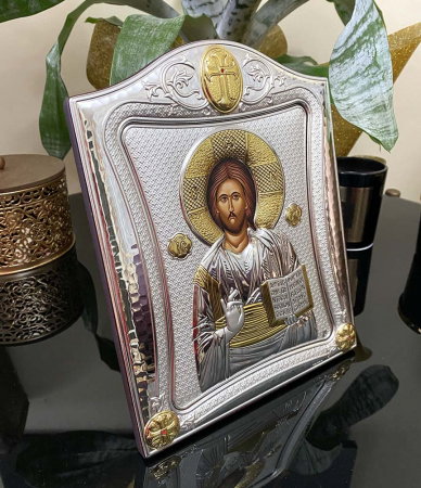Icoana Iisus Hristos placata cu Argint 21 x 26 cm Made in Grecia [8]