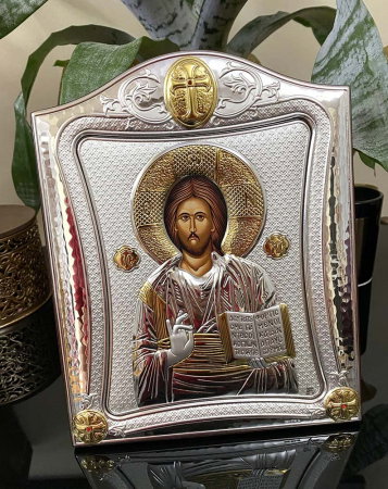 Icoana Iisus Hristos placata cu Argint 21 x 26 cm Made in Grecia [7]