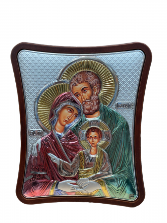 Icoana Sfanta Familie placata cu argint si aur colorata 12,5 x 15,5 cm - Made in Grecia [0]
