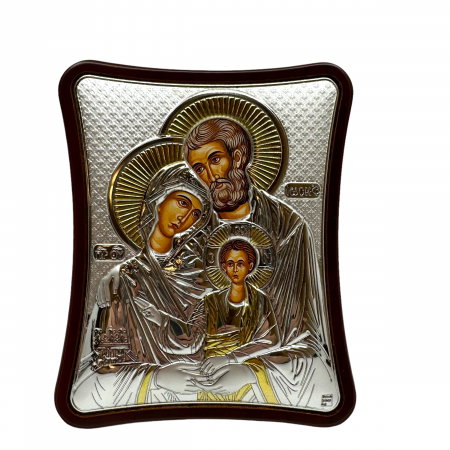 Cadouri aniversare - Icoana Sfanta Familie placata cu argint 12,5 x 15,5 cm - Made in Greece