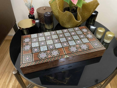 Joc de SAH si TABLE model sidef, piese sah din metal AURII/ARGINTII sculptate manual, calitate premium [11]