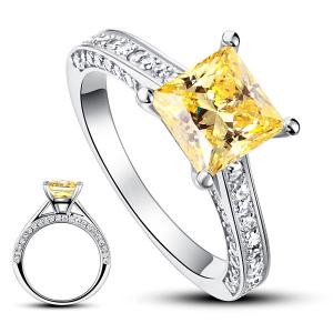 Inel Borealy Argint 925 Simulated Diamond 1.5 Carat Princess Cut Yellow Canary Mărimea 6 [5]