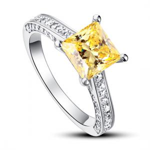 Inel Borealy Argint 925 Simulated Diamond 1.5 Carat Princess Cut Yellow Canary Mărimea 6 [0]