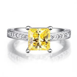 Inel Borealy Argint 925 Simulated Diamond 1.5 Carat Princess Cut Yellow Canary Mărimea 6 [4]