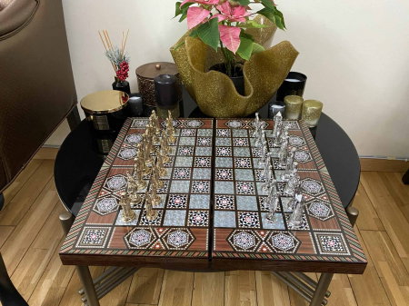 Joc de SAH si TABLE model sidef, piese sah din metal AURII/ARGINTII sculptate manual, calitate premium [13]