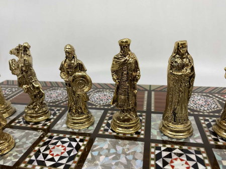 Joc de SAH si TABLE model sidef, piese sah din metal AURII/ARGINTII sculptate manual, calitate premium [12]