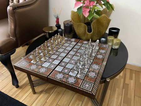 Joc de SAH si TABLE model sidef, piese sah din metal AURII/ARGINTII sculptate manual, calitate premium [14]