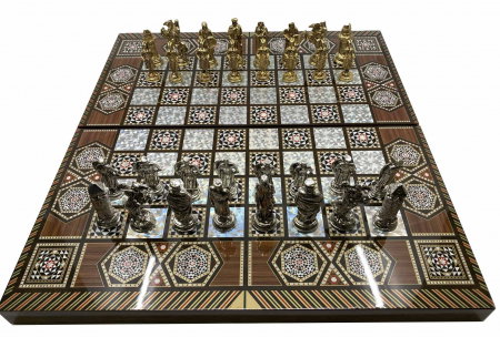Joc de SAH si TABLE model sidef, piese sah din metal AURII/ARGINTII sculptate manual, calitate premium [0]