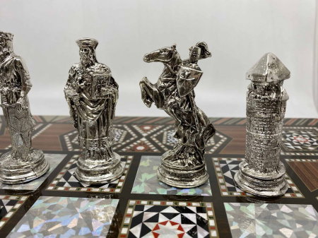 Joc de SAH si TABLE model sidef, piese sah din metal AURII/ARGINTII sculptate manual, calitate premium [5]