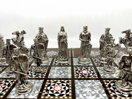 Joc de SAH si TABLE model sidef, piese sah din metal AURII/ARGINTII sculptate manual, calitate premium [2]