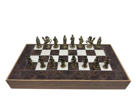 Joc de Șah și Table – Set Deluxe cu Piese din Metal Auriu/Argintiu Sculptate Manual [11]