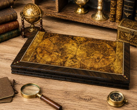 Ocazii Cadouri - Joc table Old Map Edition din lemn de trandafir lacuit – cadou premium pentru bărbați pasionați de jocuri clasice