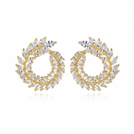 Cercei Mireasa - Olive Branch Leaf Marquise Cut Diamonds Gold Cercei by Borealy