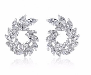 Olive Branch Leaf Small Marquise Cut Diamonds Cercei by Borealy [0]
