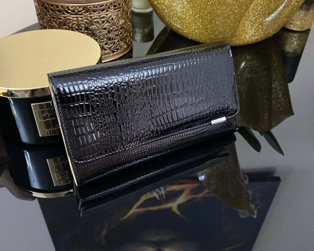 Portofel Dama Dark Black - piele naturala Croco [4]