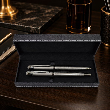Set 2 Pixuri Metalice în Cutie din Piele Ecologică Cadou Elegant Bărbați [0]