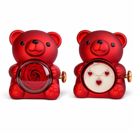 Cadouri Valentine's Day - Set Bijuterii Red Heart cu Ursuleț – Cadou Valentine’s Day pentru Femei | Borealy