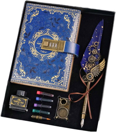 Set Cadou Vintage cu Jurnal cu Cifru, Stilou cu Pană și Călimară [1]