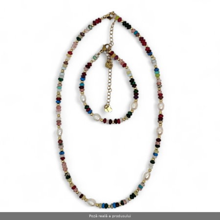 Set colier și brățară cu pietre semiprețioase și perluțe, 40 cm [1]