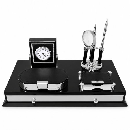 Cutii Ceasuri - Set de Birou Luxury Business Desk Black – Organizator Executiv cu Ceas și Accesorii