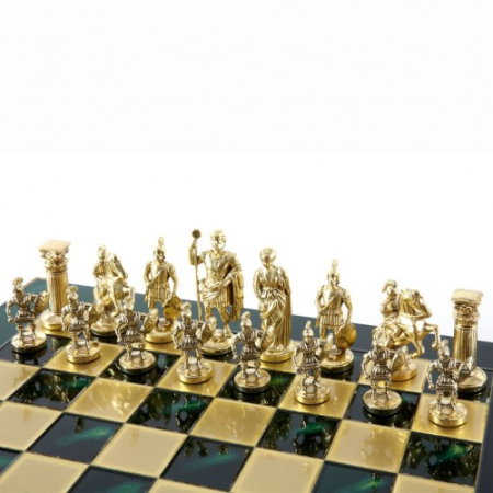 SET ȘAH MANOPOULOS PERIOADA GRECO-ROMANA TABLA VERDE PIESE AURII/MARO [3]