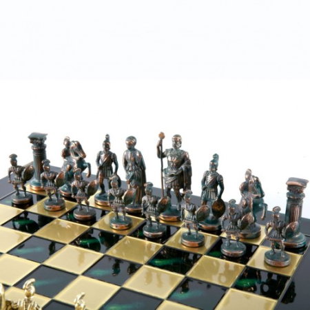 SET ȘAH MANOPOULOS PERIOADA GRECO-ROMANA TABLA VERDE PIESE AURII/MARO [4]