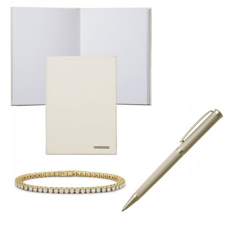 Set White Lady Gold Ballpoint si Note Pad Hugo Boss, si Brăţară Tennis Gold Diamonds [0]
