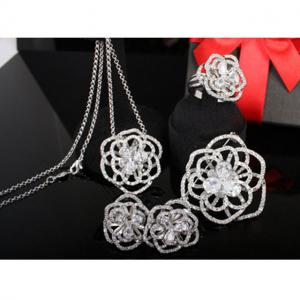 Set Borealy Simulated Sapphire Colier, Cercei, Brosa si Inel Camellia Luxury [3]