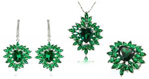 Smaralde Marquise Set Cercei, Colier şi Inel - Pietre Preţioase Argint 925 [0]