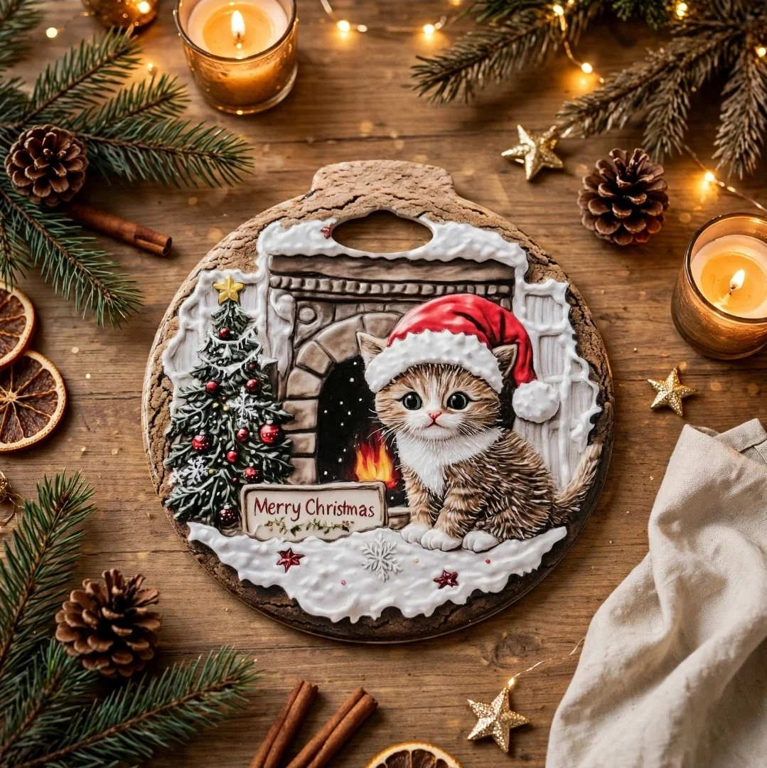 Cadouri pentru Mamă - Surprize Speciale pentru Momente Importante - Suport ceramic rotund 20 cm în formă de glob, pisicuță la șemineu