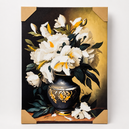 Tablou decorativ Canvas cu flori albe în vază, 50 x 70 cm – decor elegant pentru living, dormitor sau hol [3]