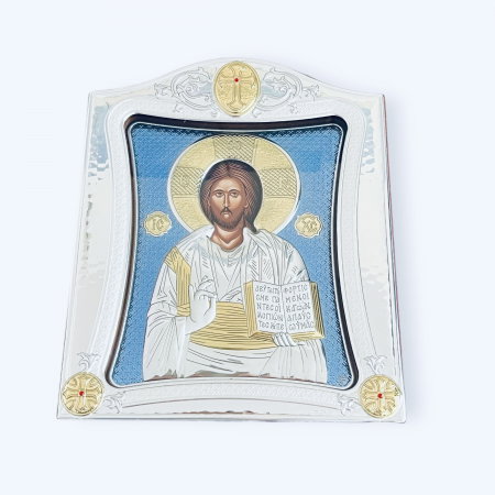 Icoana Iisus Hristos Blue placata cu Argint 21 x 26 cm  Made in Meteora [2]